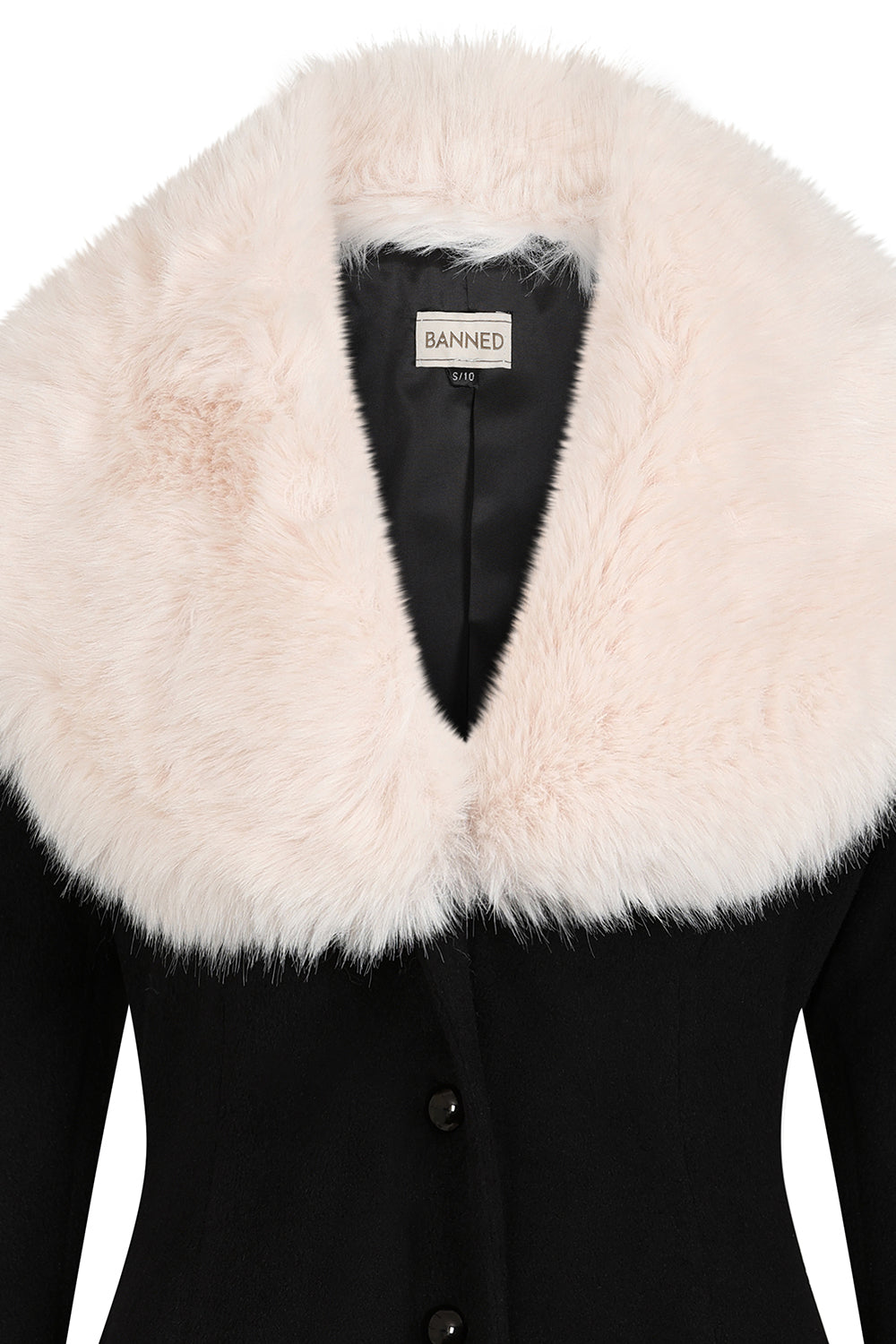 Banned Martha Fur Trim Swing Coat - 50s Style Faux Fur Collar Coat-Black