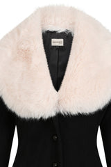 Banned Martha Fur Trim Swing Coat - 50s Style Faux Fur Collar Coat-Black