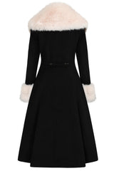 Banned Martha Fur Trim Swing Coat - 50s Style Faux Fur Collar Coat-Black