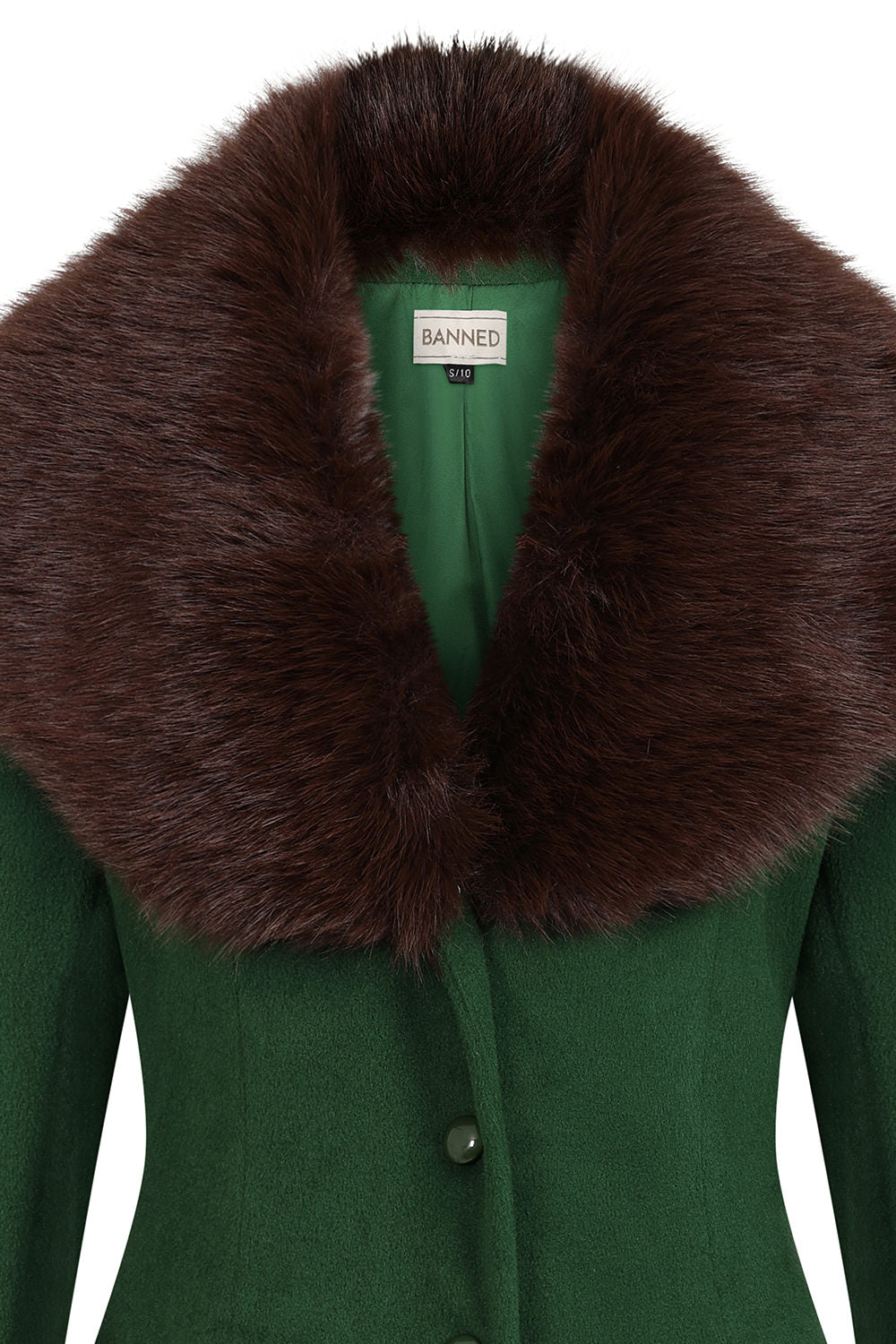 Banned Martha Fur Trim Swing Coat - 50s Style Faux Fur Collar Coat-Green