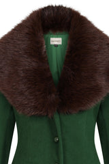 Banned Martha Fur Trim Swing Coat - 50s Style Faux Fur Collar Coat-Green