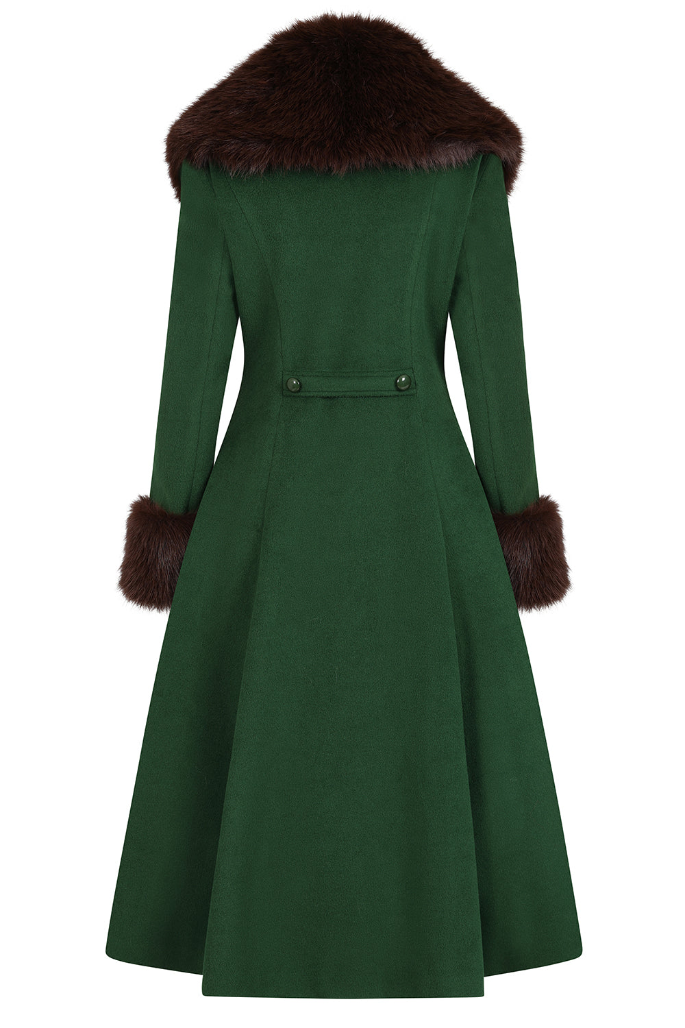 Banned Martha Fur Trim Swing Coat - 50s Style Faux Fur Collar Coat-Green