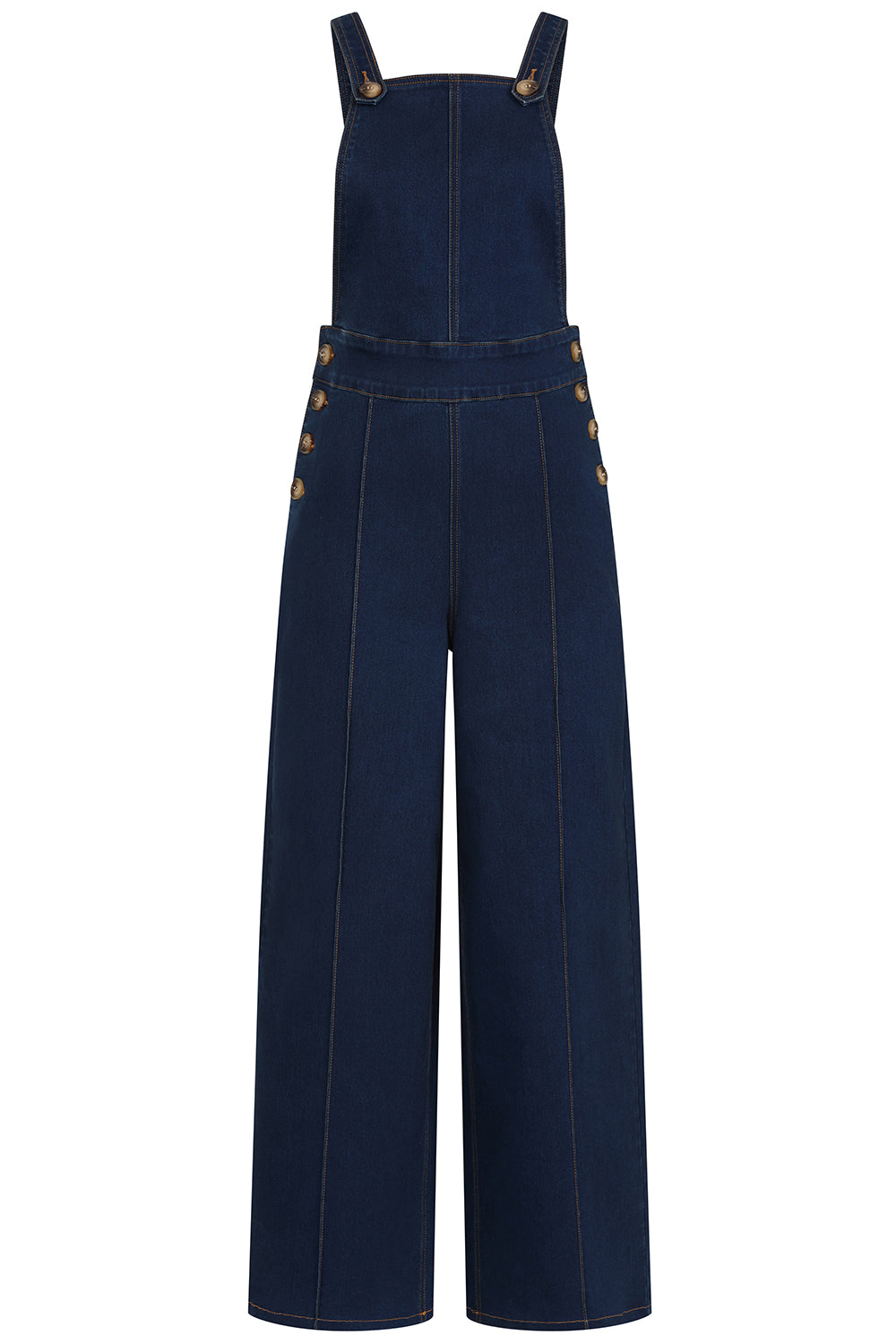 Banned Tamara Palazzo Dungarees - 40s Style Wide Leg Denim Overalls-Denim/Blue