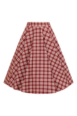 1950's Banned Retro Cary Burgundy check swing skirt-Burgundy