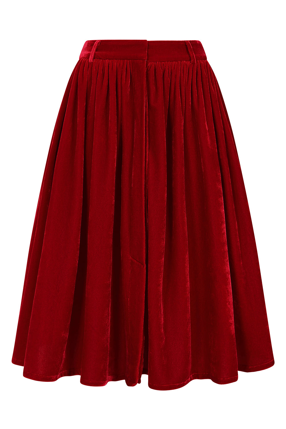 Banned Millie Velvet Circle Skirt - Retro Style Luxury Swing Skirt with Belt-Red
