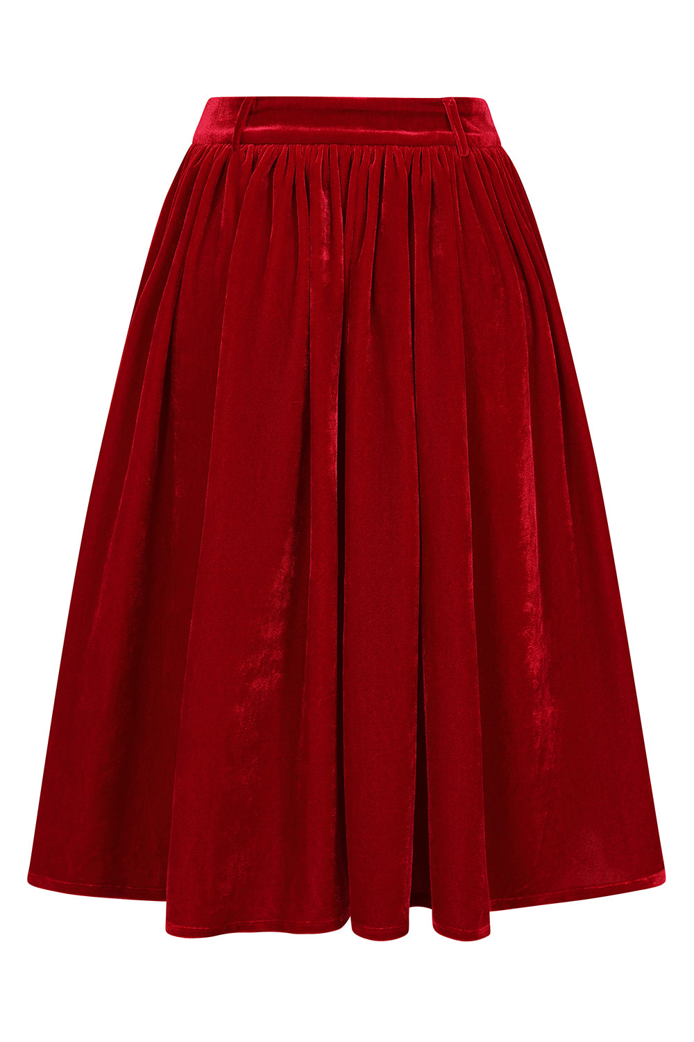 Banned Millie Velvet Circle Skirt - Retro Style Luxury Swing Skirt with Belt-Red