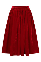 Banned Millie Velvet Circle Skirt - Retro Style Luxury Swing Skirt with Belt-Red