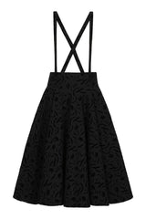 Banned Cecilia Halloween Suspender Skirt - Retro Style Flocked Print Circle Skirt-Black