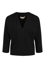 Banned Gilda Jersey Top - 50s Style Gathered Shoulder V-Neck-Black