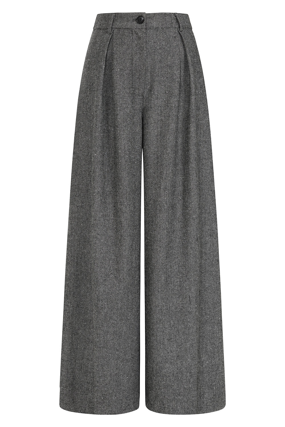 Banned Lori Herringbone Palazzo Trousers - 40s Style Wool Mix Wide Leg Pants-Grey