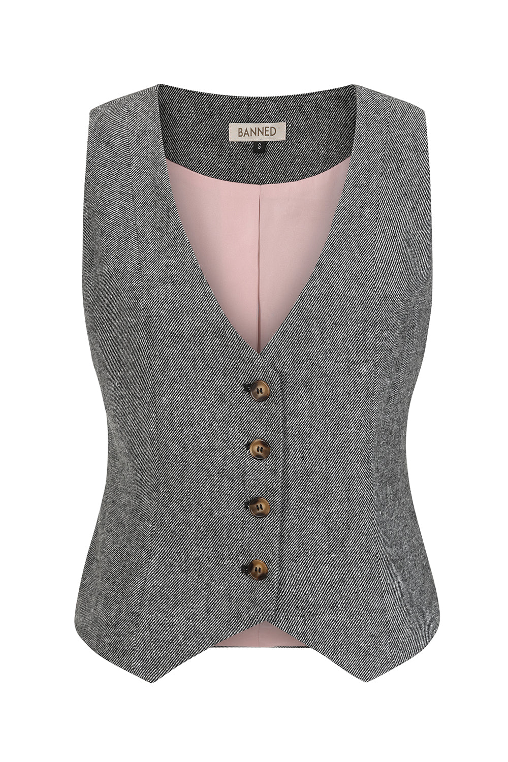 Banned Selma Herringbone Waistcoat - 40s Style Grey Fitted Vest-Grey