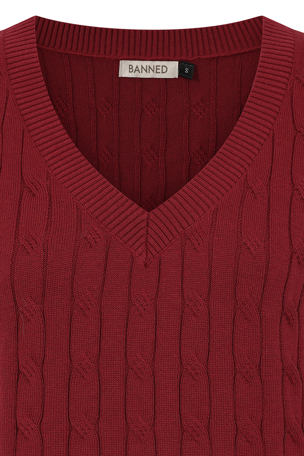Banned Gina Cable Knit Waistcoat - 40s Style Menswear Inspired Vest-Burgundy