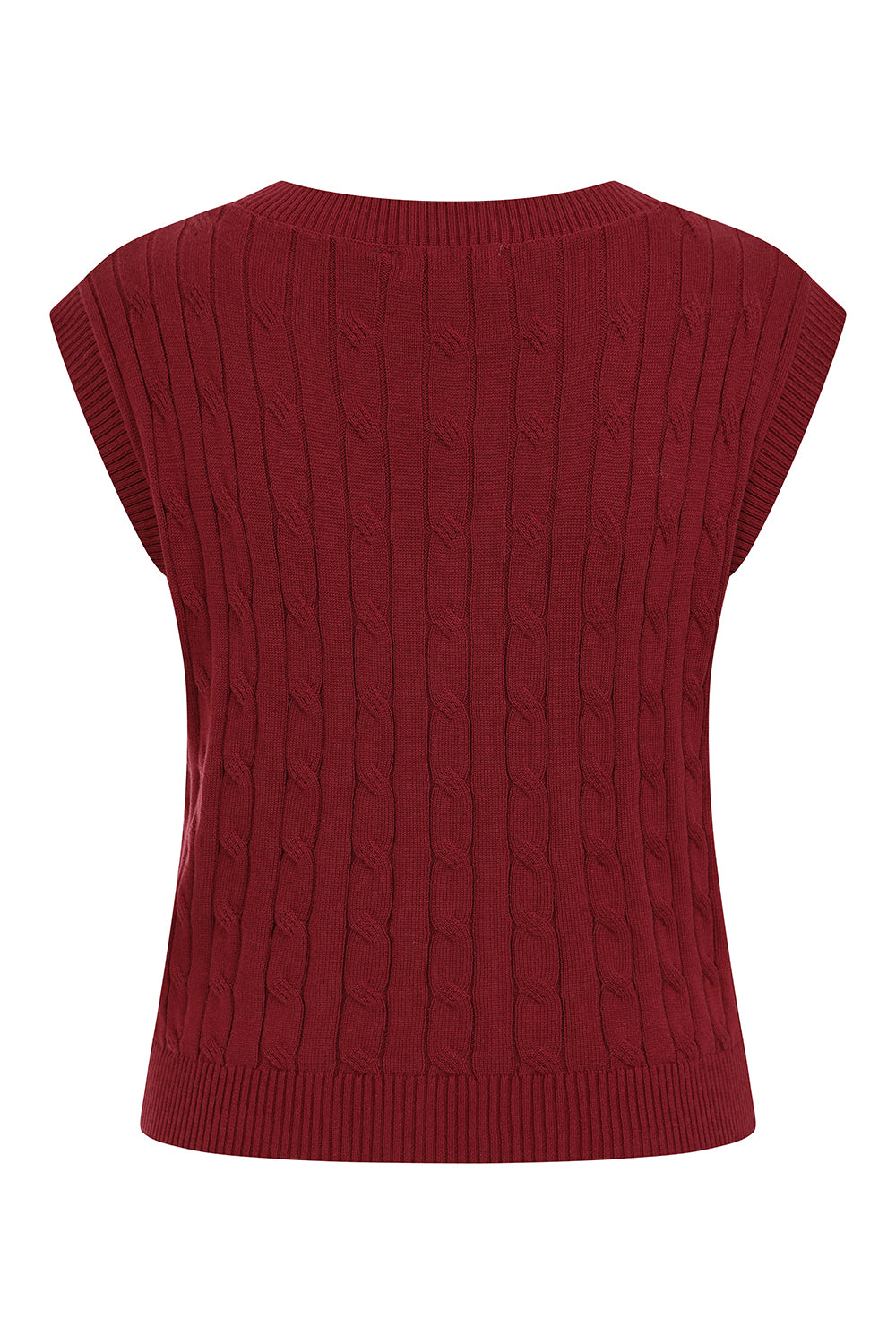 Banned Gina Cable Knit Waistcoat - 40s Style Menswear Inspired Vest-Burgundy