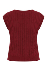 Banned Gina Cable Knit Waistcoat - 40s Style Menswear Inspired Vest-Burgundy