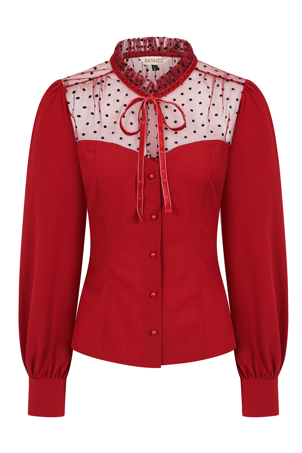 Banned Retro 1950's Luna Black blouse-Burgundy