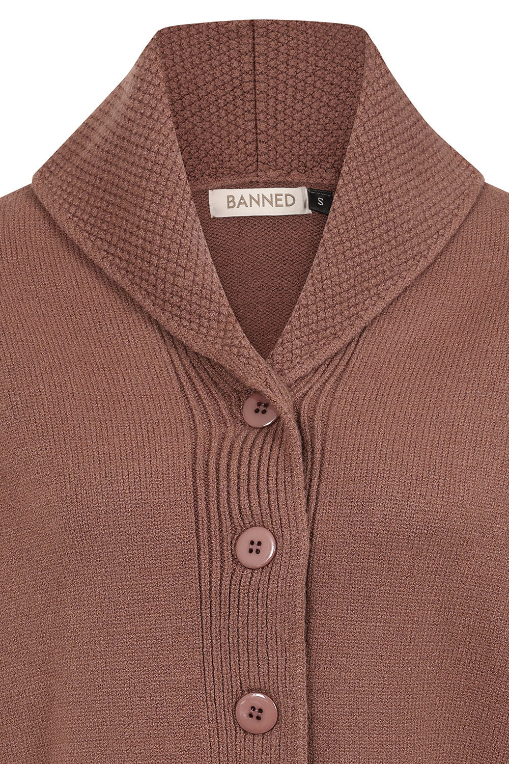 Banned Violet 40s/50s Crop Cardigan - Retro Style Shawl Collar Button-Up-Brown