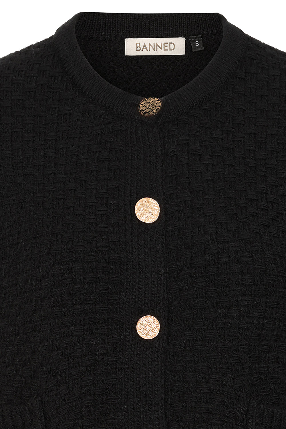 Banned Victoria 40s Crop Cardigan - Wool Mix Textured Jacket Style cardigan-Black
