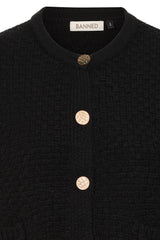 Banned Victoria 40s Crop Cardigan - Wool Mix Textured Jacket Style cardigan-Black