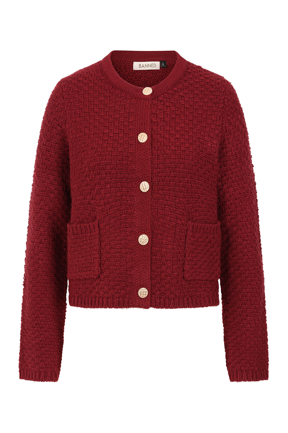 Banned Victoria 40s Crop Cardigan - Wool Mix Textured Jacket Style cardigan-Burgundy