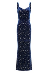 Banned Gloria Celestial Maxi Dress - 50s Style Galaxy Print Dress with Cape-Blue