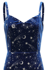 Banned Gloria Celestial Maxi Dress - 50s Style Galaxy Print Dress with Cape-Blue