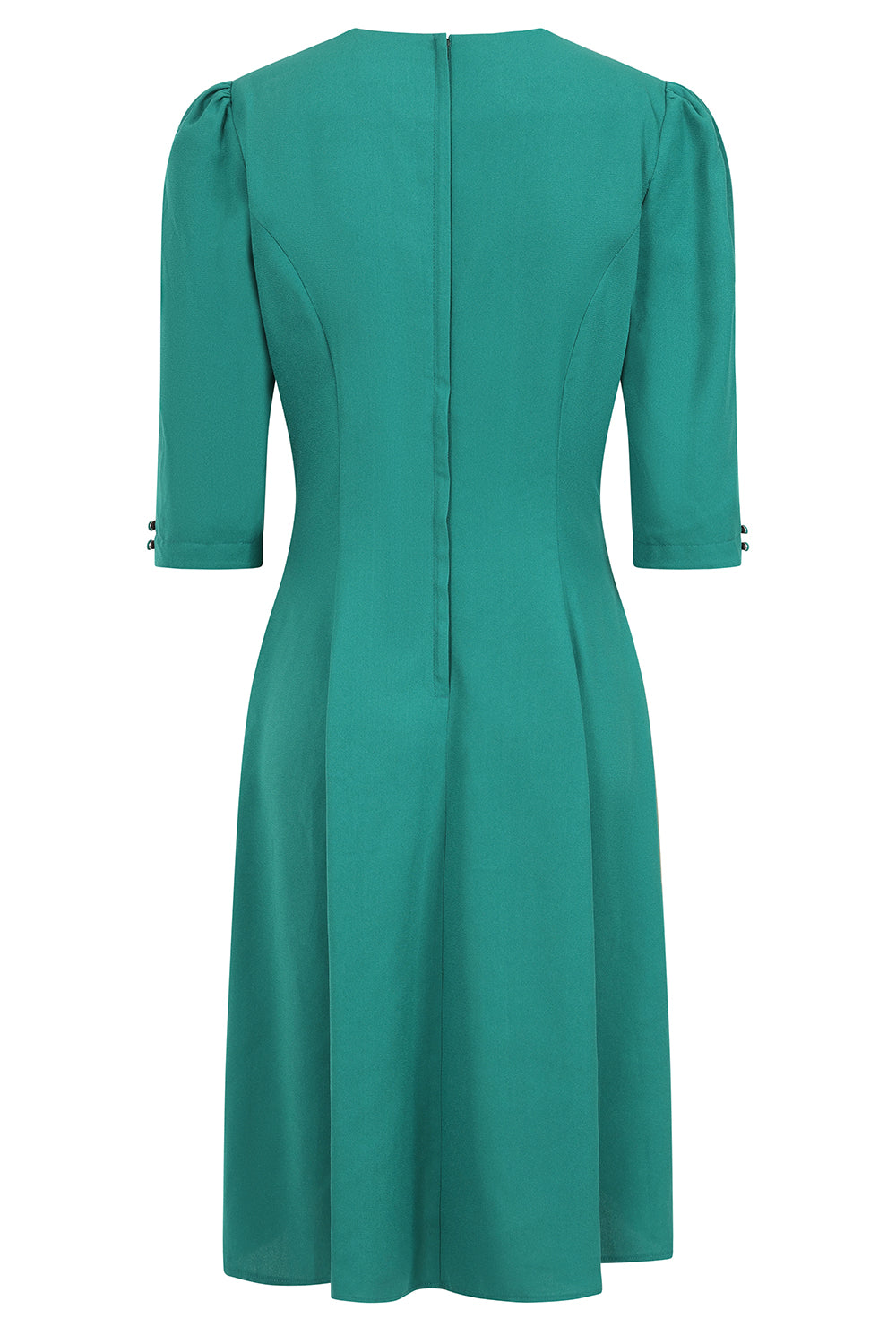 Banned Gioia 40s Tea Dress - Vintage Style Green V-Neck Gathered Dress-Green
