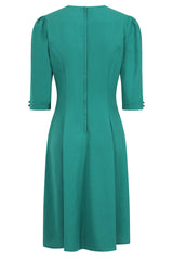 Banned Gioia 40s Tea Dress - Vintage Style Green V-Neck Gathered Dress-Green