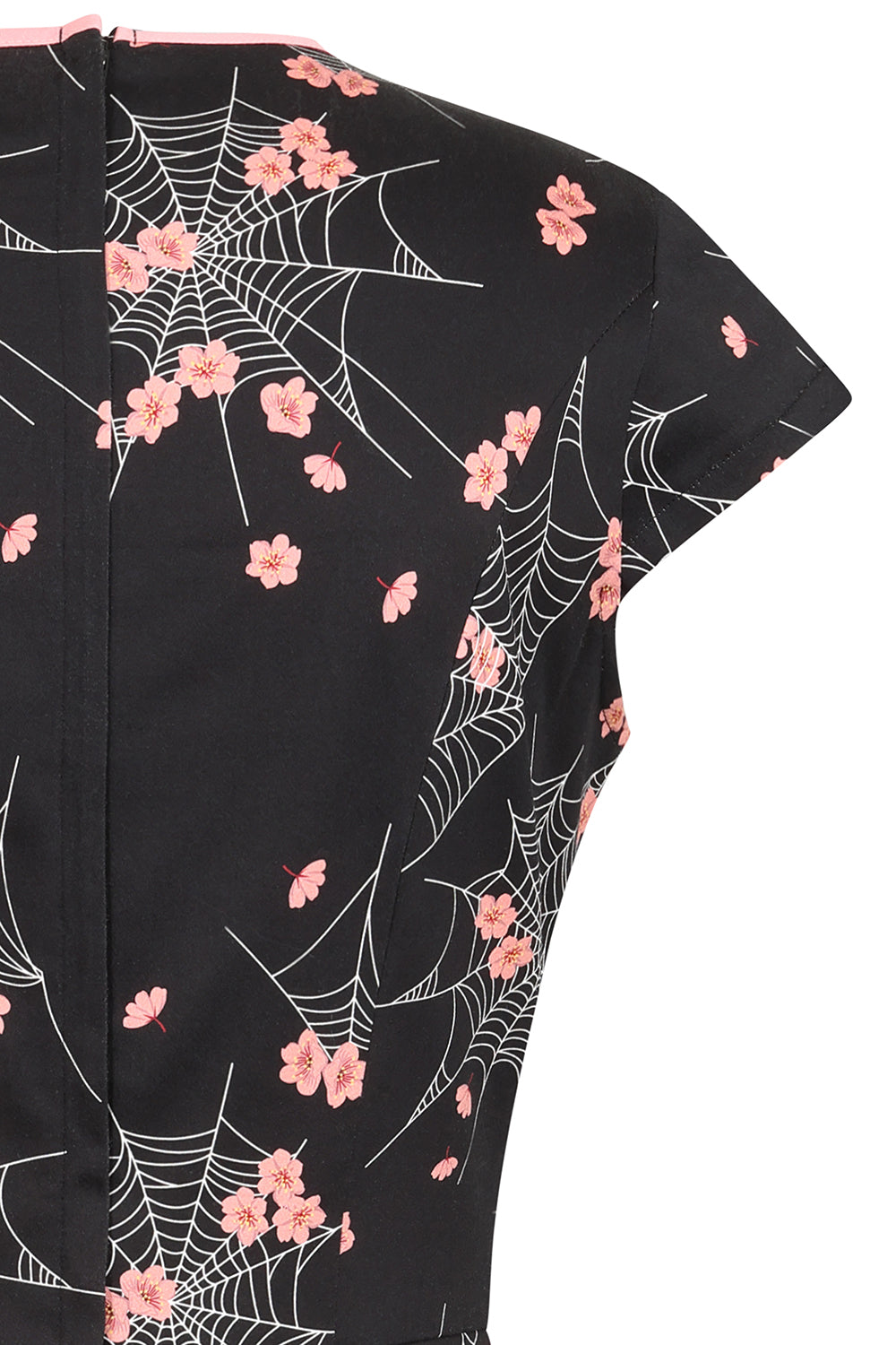 Banned Kaori Spiderweb Blossom Pencil Dress - 50s Style Oriental Fitted Dress-Black