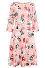 Banned retro Barbara Purrfect Christmas Swing Dress with Pockets.-Pink