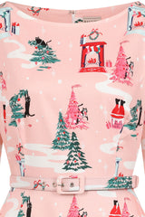 Banned retro Barbara Purrfect Christmas Swing Dress with Pockets.-Pink