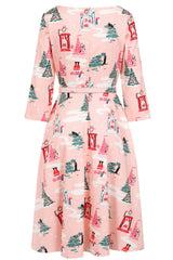 Banned retro Barbara Purrfect Christmas Swing Dress with Pockets.-Pink