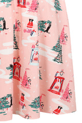 Banned retro Barbara Purrfect Christmas Swing Dress with Pockets.-Pink