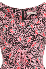 Banned Lola Cherry Leopard Swing Dress - 50s Style Animal Print Fruit Circle Dress-Pink