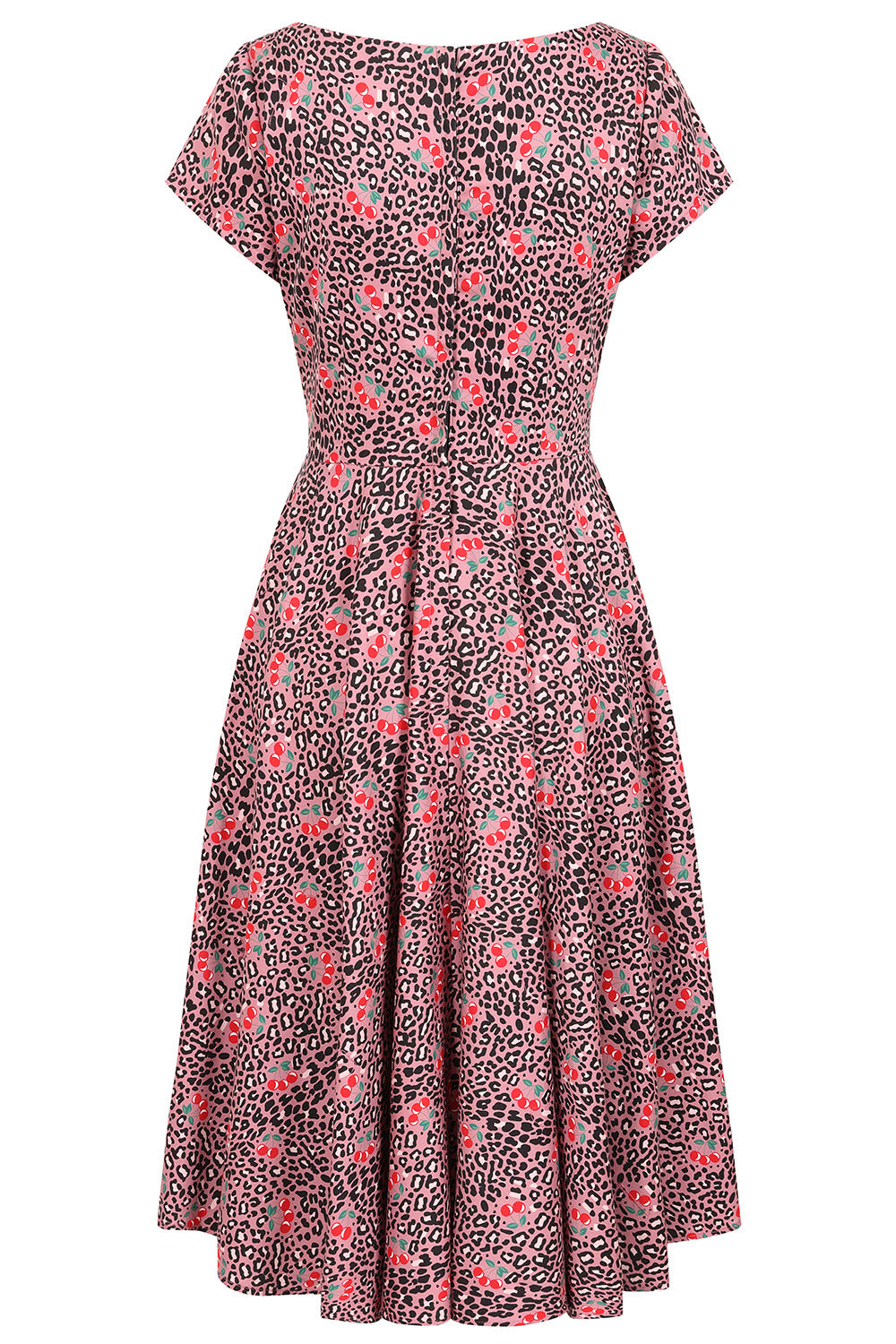 Banned Lola Cherry Leopard Swing Dress - 50s Style Animal Print Fruit Circle Dress-Pink