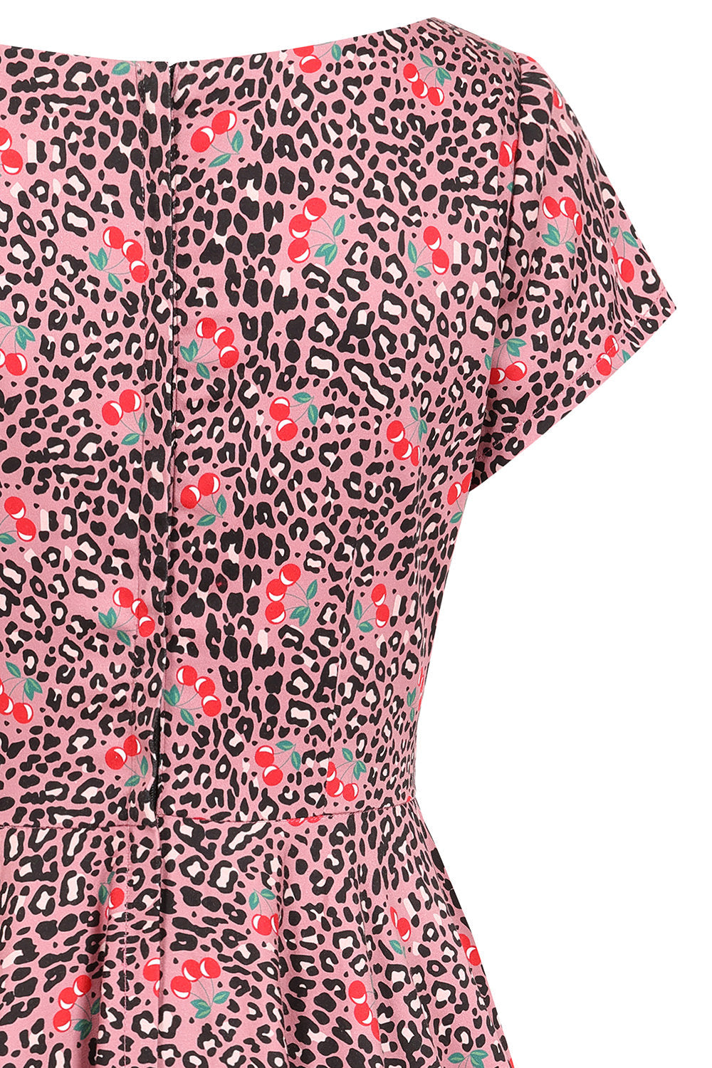 Banned Lola Cherry Leopard Swing Dress - 50s Style Animal Print Fruit Circle Dress-Pink