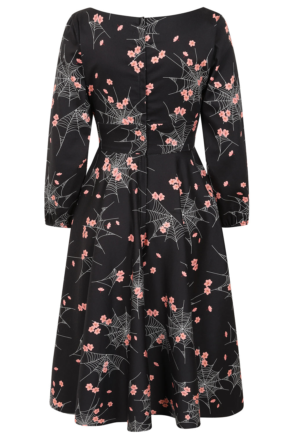 Banned Mina Spiderweb Blossom Swing Dress - 50s Style Floral Gothic Circle Dress-Black