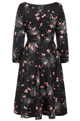 Banned Mina Spiderweb Blossom Swing Dress - 50s Style Floral Gothic Circle Dress-Black