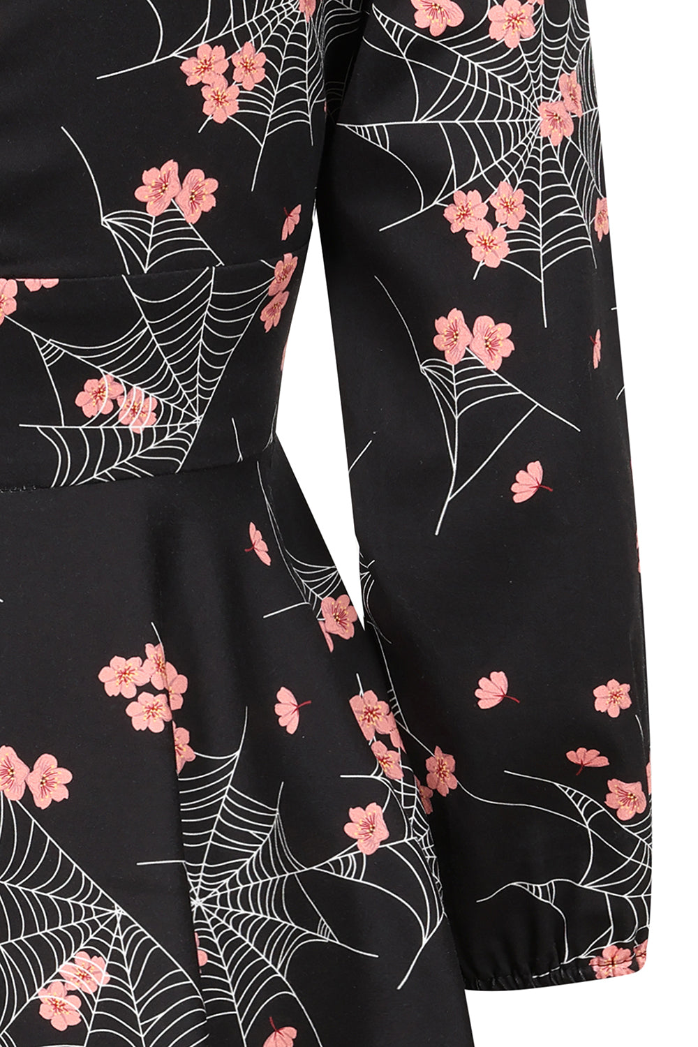Banned Mina Spiderweb Blossom Swing Dress - 50s Style Floral Gothic Circle Dress-Black