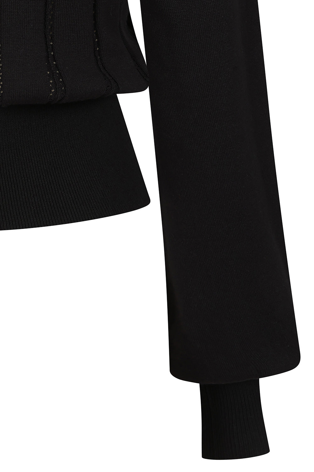 Banned Angel 40s Pointelle Knit Jumper - Crew Neck Pussy Bow Balloon Sleeve Sweater-Black