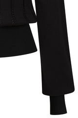 Banned Angel 40s Pointelle Knit Jumper - Crew Neck Pussy Bow Balloon Sleeve Sweater-Black