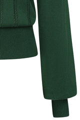 Banned Angel 40s Pointelle Knit Jumper - Crew Neck Pussy Bow Balloon Sleeve Sweater-Bottle Green