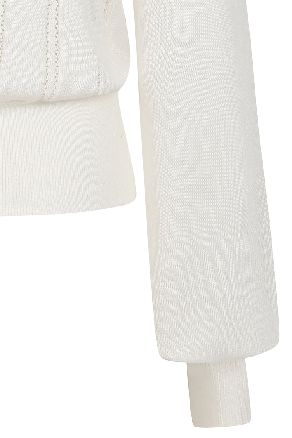 Banned Angel 40s Pointelle Knit Jumper - Crew Neck Pussy Bow Balloon Sleeve Sweater-OffWhite