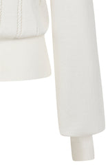 Banned Angel 40s Pointelle Knit Jumper - Crew Neck Pussy Bow Balloon Sleeve Sweater-OffWhite