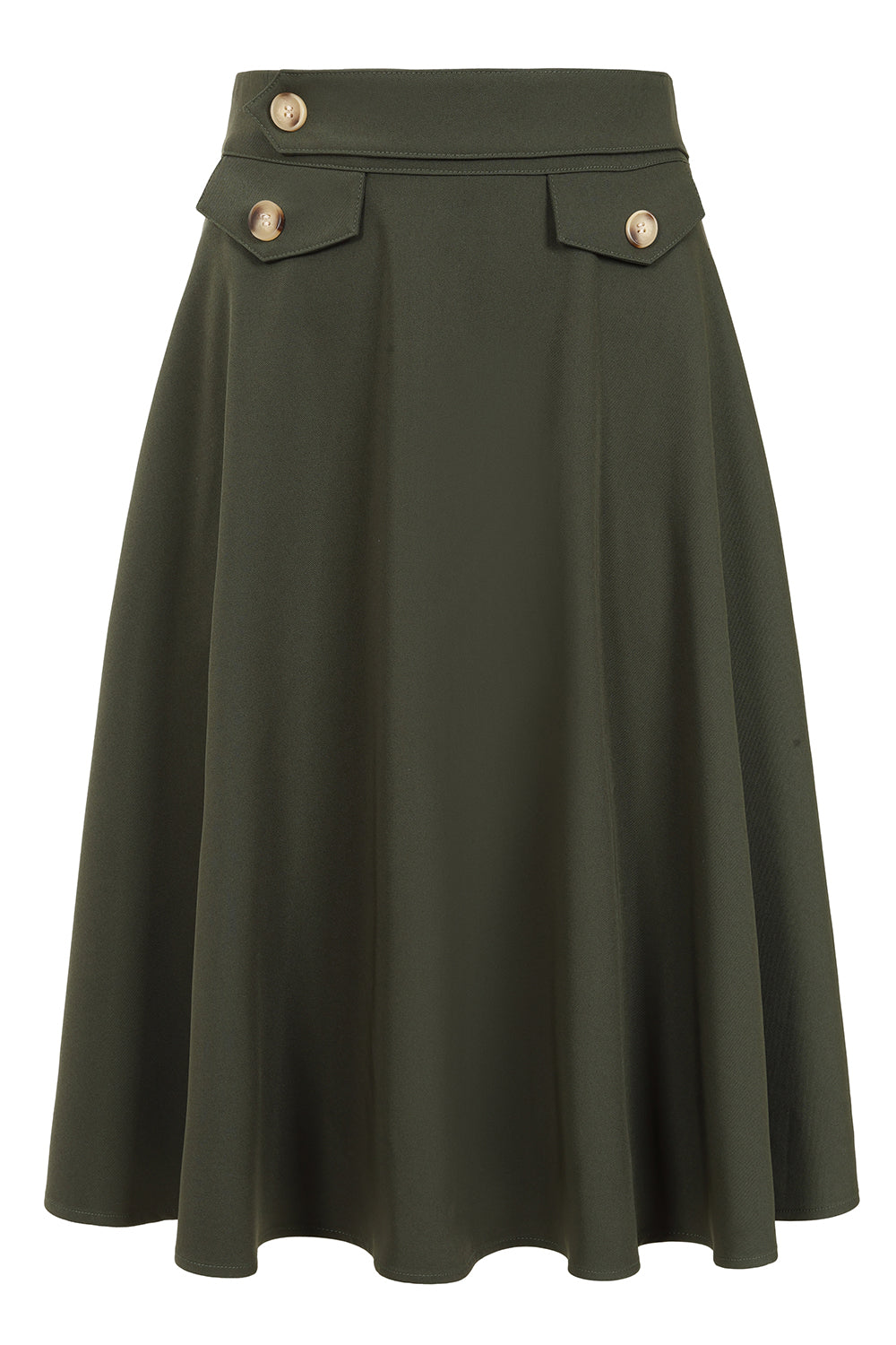 Banned Retro Book Club Swing Skirt with Button and faux flap pocket details-Green
