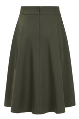 Banned Retro Book Club Swing Skirt with Button and faux flap pocket details-Green