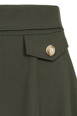 Banned Retro Book Club Swing Skirt with Button and faux flap pocket details-Green