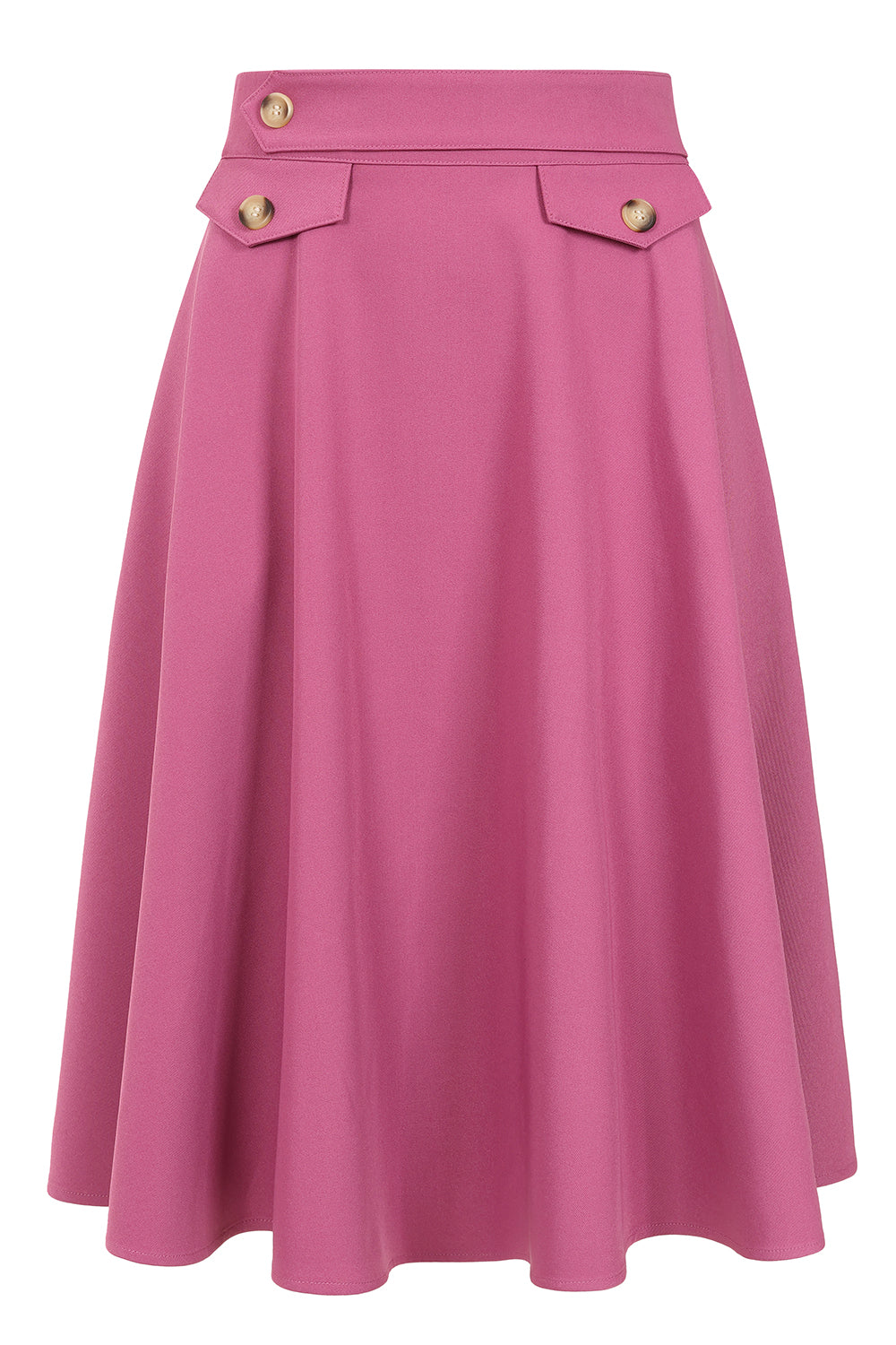 Banned Retro Book Club Swing Skirt with Button and faux flap pocket details-Pink