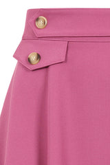 Banned Retro Book Club Swing Skirt with Button and faux flap pocket details-Pink