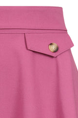 Banned Retro Book Club Swing Skirt with Button and faux flap pocket details-Pink