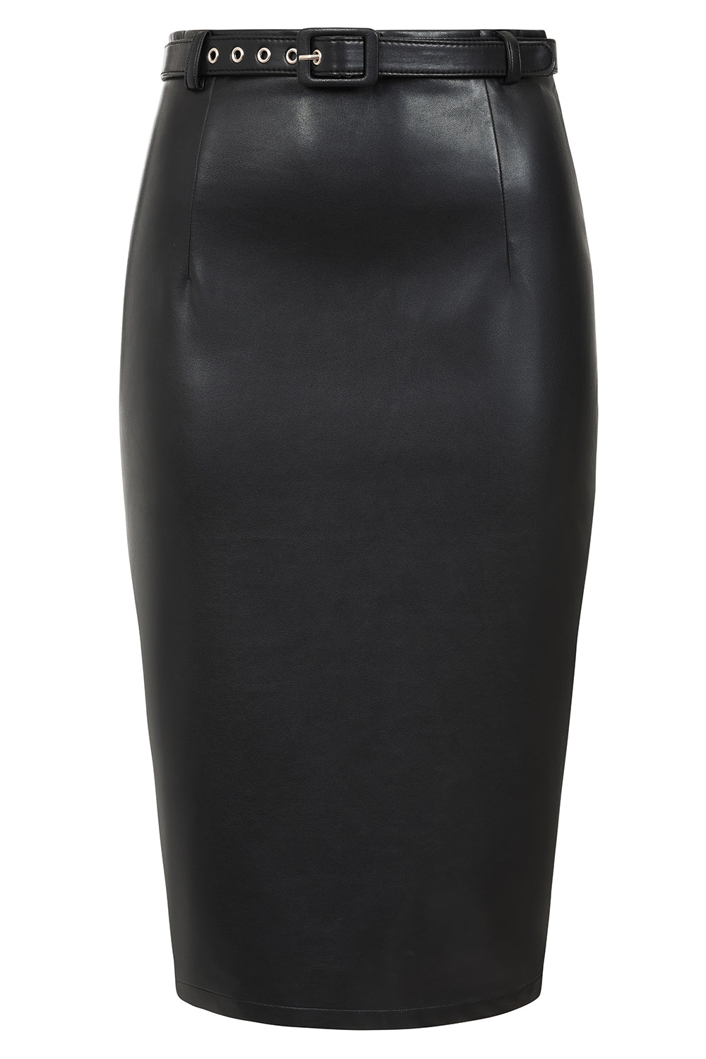 Banned Ada PU Pencil Skirt - 50s Style Secretary Vegan Leather Skirt-Black